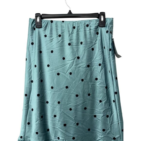 Forgotten Grace Polka Dots Skirt Ruffled Bottom Satin Blue Black Women's L NWT - Picture 2 of 8